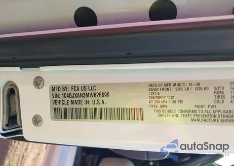 2021 Jeep Wrangler Sport S 4X4 z USA, uszkodzony, nr VIN 1C4GJXAN3MW626899